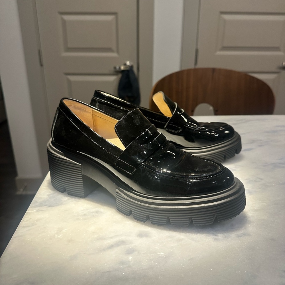 Stuart Weitzman Hudson Lite Black Patent Leather Platform Loafers